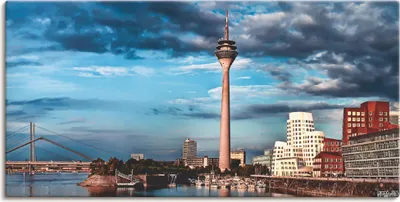 Produktbild von ARTland Leinwandbild Düsseldorf Skyline I Größe: 150x75 cm