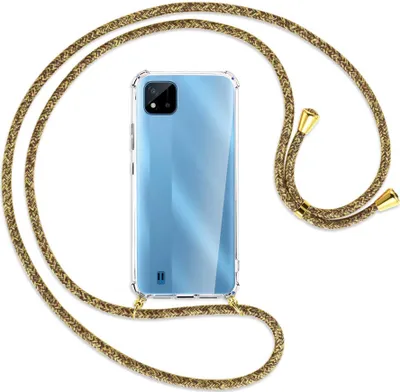 Produktbild von Handykette Backcover-Schutzhülle mit Band (Metall goldfarben) für Realme C11 2021 / C20 / C20A - braun+beige