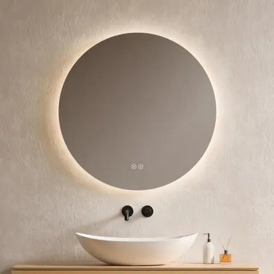 Produktbild von EMKE LED Badezimmerspiegel Badspiegel mit Beleuchtung Rund 80cm 3 Lichtfarben Dimmbar Lichtspiegel mit Touchschalter Energiesparend LED Spiegel