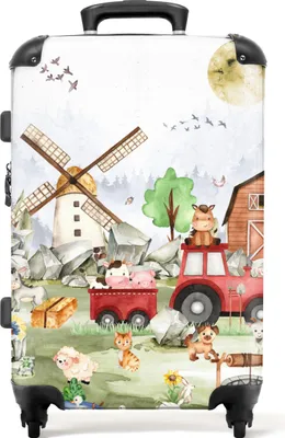 Produktbild von NoBoringSuitcases.com - Großer Koffer - Kinderkoffer Bauernjunge - Reisekoffer mit 4 Rädern - Trolley auf Rädern - Gepäckrollkoffer große Kinder - Geräumiger Gepäckkoffer 20kg - Gepäcktrolley mittelgroß - Reisegepäck groß - Gepäckkoffer 72 LiterKoffer Mittelgroß 67x43x25 cm, 72L,