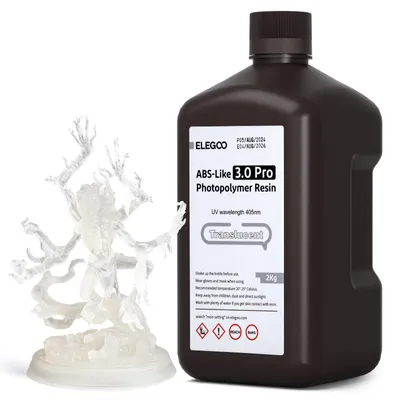 Produktbild von ELEGOO ABS-Like 3.0 Pro Resin Transluzent 2000g, Aufgerüstetes 3D-Drucker Harz für höhere Hitze- und Kratzfestigkeit, Kompatibel mit den meisten MSLA/LCD/DLP-Lichtaushärtungs-3D-Druckern – Größe 2kg