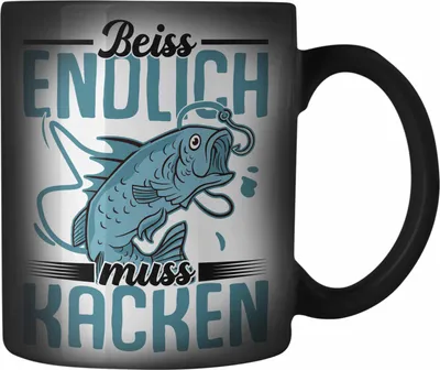 Produktbild von Trendation - Angler Fischer Farbwechsel Zauber-Tasse Geschenk Raubfische Hobbyangler Hecht Forelle Barsch Angeln Karabiner Farbwechsel Zauber-Tasse Edelstahl Zubehör Beiss Endlich Muss Kaken (Schwarz)