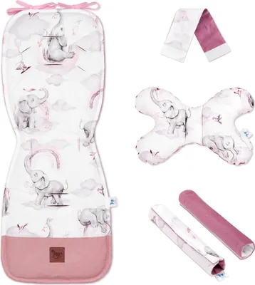 Produktbild von Pepi Sitzauflage für Buggy Kinderwagen mit Samt - 5er Set - Sitzeinlage Sommerbezug Doppelseitig Baby Kissen Matratze Eledreams Pink