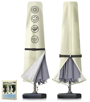 Image de Housse de protection pour parasol, 190x30/40/50 cm, beige, en Oxford 600D, imperméable, anti-UV, pour parasols de jardin jusqu'à 300 cm
