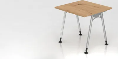 Produktbild von Schreibtisch Keijo | Asteiche | BxT 80x80cm | Höhe 68-76cm | stufenlos höhenverstellbar | A-förmiges Rundrohrgestell Silber | Rechteckform