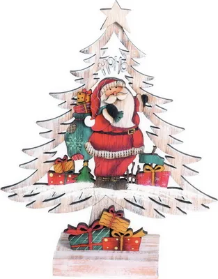 Produktbild von Deko Tannenbaum mit Weihnachtsmann Holz Fensterbild Dekobaum Schneemann Stern