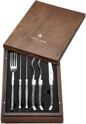 Imagen del producto de Juego de cubiertos para carne, de 6 piezas, acero inoxidable, para 3 personas, con filo ondulado