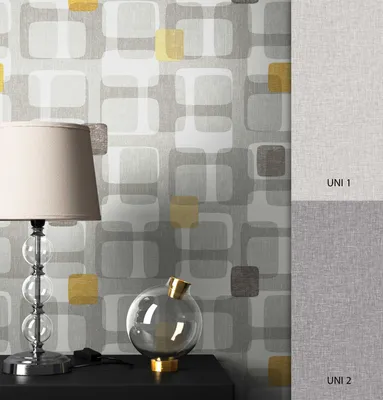 Produktbild von NEWROOM Tapete Grau Vliestapete Rechtecke - Geometrisch Retro Gelb