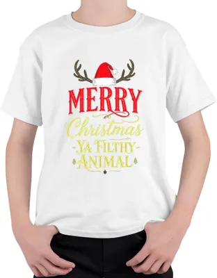 Produktbild von Merry Christmas Ya Filthy Animal Weihnachten Kevin Allein Zuhaus Uni Kinder T-Shirt, Weiß, 140