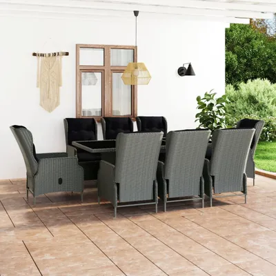 Produktbild von The Living Store 9-tlg. Garten-Essgruppe mit Auflagen Poly Rattan Hellgrau