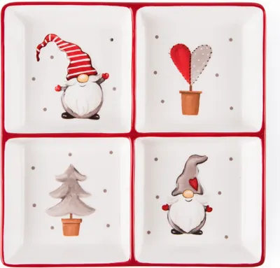 Obrázok produktu pre Tanier Excelsa so 4 priehradkami Gnomo Keramika 19,5Xh3X19,5 cm biela a červená
