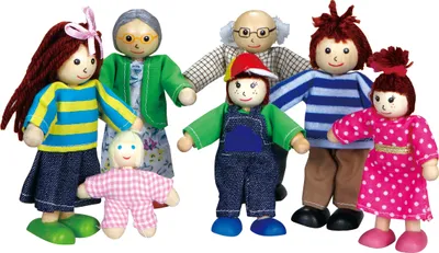 Produktbild von Lelin 50015 Holz - Biegepuppen Set Big Family. 7 teilig