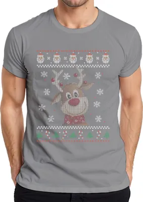 Produktbild von Süßes Rentier - Ugly Christmas Sweater Weihnachten Herren T-Shirt, Grau, XL