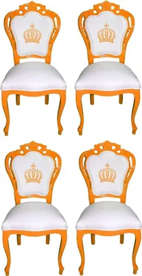 Produktbild von Pompöös by Casa Padrino Luxus Barock Esszimmerstühle Weiß / Orange - Pompööse Barock Stühle designed by Harald Glööckler - 4 Esszimmerstühle - Barock Esszimmermöbel