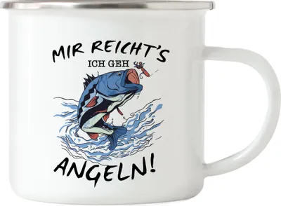 Produktbild von Mir Reichts Ich Geh Angeln Emaille Tasse Angler Angeln Fische Angelzubehör Geschenkidee