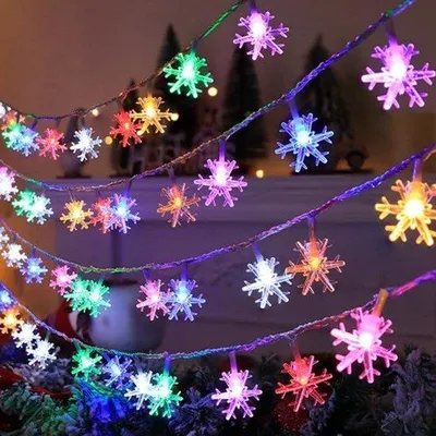 Productafbeelding van Kerstlichtketting, 2 stuks, 6 m, 40 leds, kleurrijke sneeuwvlokken, werkt op batterijen, voor decoratie van kerstboom, tuin, raam