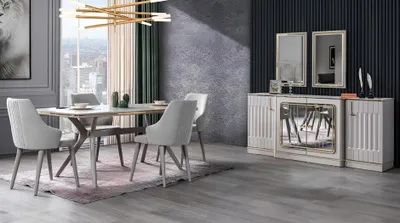 Produktbild von Esszimmer Set Garnitur Sideboard mit 2x Spiegel Tisch 6x Stuhl 10tlg.
