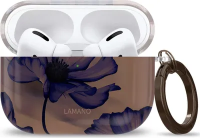 Produktbild von Schutzhülle für Apple AirPods Pro 3, Tech-Protect Lamano, Braun mit dunkelblauen Blüten