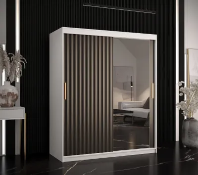 Produktbild von Kleiderschrank mit Spiegel RADKIN 2 – Breite 150 cm, weiß / schwarz