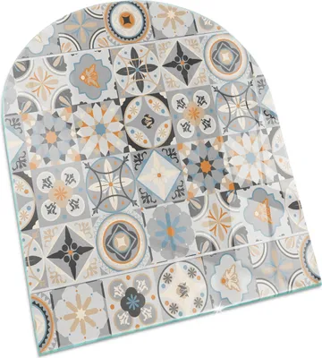 Produktbild von Mosaikmuster in Fliesen – Glasbodenplatte für – Kaminofen – Kaminplatte Glas – Schutzglas – Funkenschutzplatte –Glasbodenplatte Feuerfeste – Hitzeschutzplatte – Bodenschutz aus Glas – 80x70 cm