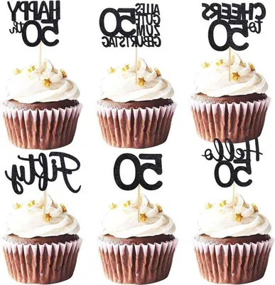 Immagine prodotto di Set di decorazioni per cupcake di compleanno, nero, 50 pezzi