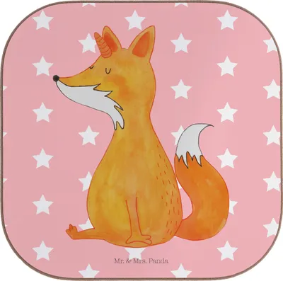 Produktbild von Mr. & Mrs. Panda Tischuntersetzer Einhorn Fuchs - Rot Pastell - Geschenk, Unicorns, Einhörner, Tassenuntersetzer, Untersetzer Gläser, für, Glas, Füchse, Coaster, Unicorn