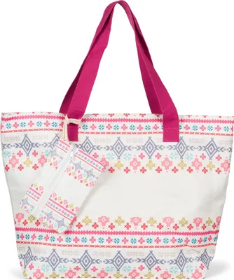 Produktbild von styleBREAKER Große Strandtasche mit buntem Azteken Boho Muster | Damen Schultertasche mit Reißverschluss & Extra-Täschchen | 57,5 x 40 x 15 cm