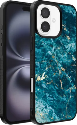 Produktbild von Smartphonica Handytasche Geeignet für iPhone 16 Plus mit Marmordruck - TPU Rückseite Abdeckung Fall blau Marmor Design - Blau