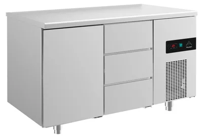 Produktbild von Gastro Kühltisch | Edelstahl | 1 Tür / 3 Schubladen | 1400 x 700 x 850 mm | -2 / +8 °C | 281 Liter