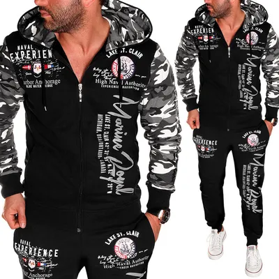 Produktbild von Jaylvis Herren Trainingsanzug Jogginganzug Sportanzug Streetwear A.2254 Camouflage_Schwarz 5XL