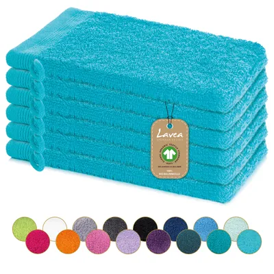 Produktbild von Lavea® 6er Set Waschhandschuh 16x22 cm, 100% Baumwolle, Waschlappen, saugstark, waschbar, strapazierfähig, Frottierserie Bali - Türkis