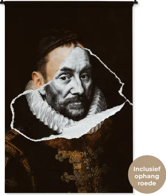 Produktbild von MuchoWow® Wandteppich Wandbehang Wilhelm von Oranien - Adriaen Thomasz - Schwarz - Weiß 120x180 cm Tapisserie Dekoration Wandtuch - Schlafzimmer - Dekorationen für das Haus
