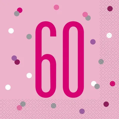 Produktbild von 16 Servietten rosa & silber Zahl 60