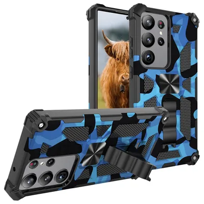 Produktbild von Für Samsung Galaxy S23 Ultra Stoßfeste Smartphone Hülle Armor Camouflage Blau