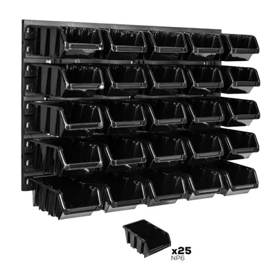 Produktbild von Lagersystem Wandregal 576 x 390 mm | 25 stck. Box | Stapelboxen Schüttenregal Sichtlagerkästen | Extra Starke Wandplatten | Regal Erweiterbar | Werkstattregal Lagerregal Werkstattwandregal Steckregal