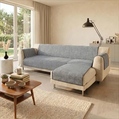Produktbild von Bequeme Antirutsch-Sofaüberwurf mit Chaiselongue, Dunkelgrau