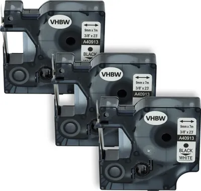 Produktbild von vhbw 3x Schriftband-Kassette Ersatz für Dymo S0720680, 40913, D1 für Etiketten-Drucker 7m x 9mm Schwarz auf Weiß