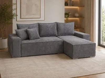 Produktbild von Sofa Fabio 210x160x65 cm, L-Form Sofa, Schlaffunktion, Modern Couch mit mit Bettkasten, Schlafsofa, Eleganter Lincolnstoff, Dunkelgrau, Rechts