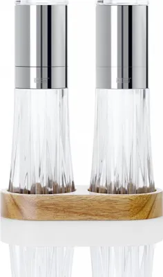 Produktbild von AdHoc ME402, Salz- & Pfeffermühle, Silber, Transparent, Acryl, Edelstahl, Holz, 135 mm, 67 mm, 175 mm