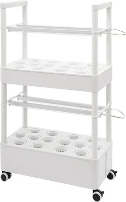 Image de Kit de culture hydroponique - Système de plantation - 2 niveaux - 28 trous de plantation - Lampe de culture - Roulettes - Intérieur - Blanc