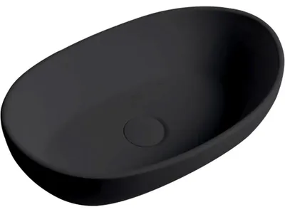 Productafbeelding van CERANO - Wastafel van gietmarmer Persea - voor opbouw - zwart, mat - 50x32 cm