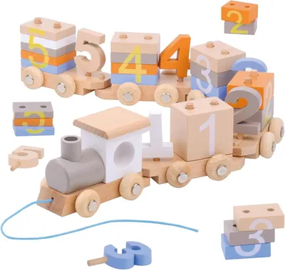 Productafbeelding van Dr. MUYA Montessori Speelgoed 1 2 3 4 Jaar - Houten Verjaardagstrein - Motorisch Speelartikel - Educatief Speelgoed - Stapelspeelgoed - Geschenk 1