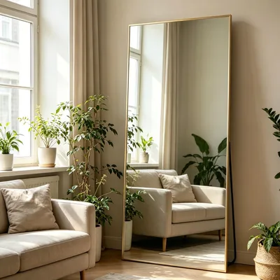 Obrázok produktu pre Zrkadlo na celé telo, 180 x 80 cm, stojace, podlahové, hliník, zlatá farba