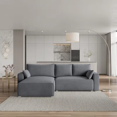 Produktbild von Masseno Narożnik FORIL z funkcją spania i pojemnikiem na pościel Kształt L, Rozkładana sofa, Rogówka - Szary, MONOLITH 85