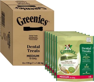 Imagen del producto de GREENIES™ Snacks dentales para perros de tamaño mediano, para perros de 12 a 22 kg, 6 unidades de 170 g cada una