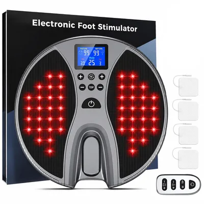 Produktbild von EMS Fußmassagegerät mit elektrischer Stimulation und Rotlichtfunktion, Fußstimulator mit 25 Modi und 99 Intensitätsstufen für entspannende Massage