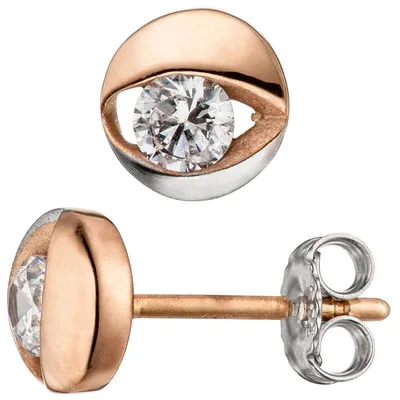 Produktbild von JOBO Ohrstecker 333 Gold Rotgold bicolor 2 Zirkonia Ohrringe Rotgoldohrringe
