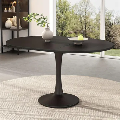 Image de Table noire extensible, idéale pour salle à manger ou salon, au design moderne