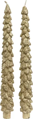 Produktbild von Spitzkerzen Tannenbaum Wachs 26cm 2er Set - Gold