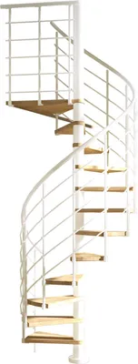 Produktbild von Dolle Spindeltreppe Oslo Ø120cm mit 273-299cm Geschosshöhe 12 Stufen Eiche lackiert Geländer weiß, mitlaufende Kunststoffstäbe